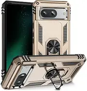 Cavor for Google Pixel 8A Case (6.1") TPU Case PC Bumper 360° Rotation Ring Holder Kickstand Back Cover [Work with Magnetic Car Mount] Shockproof Protective Cover-Gold