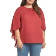 NWT Womens Plus Size 1X Vince Camuto Chiffon Chestnut Red Cape Blouse Top