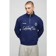 Mens Navy Oversized Boxy Quarter Zip Embroidered Sweatshirt