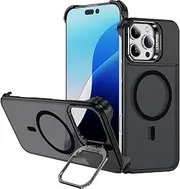 Jarttarn Case for iPhone 16 Pro Max (2024),Titanium Alloy Magnetic Frosted Anti-Fall Phone Case with Lens Protection Bracket,Ultra-Thin Shockproof Protective Back Cover (Black)