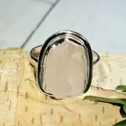 Natural Raw Rose Quartz Rough Cut .925 Sterling Silver Ring Size 8.5 5gr CA22