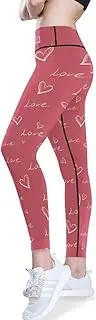 [GuoChe] Tummy Control Yoga Pants for Women Valentines Funny Lettering Love Hearts Pink Dance Athletic Capris for Women with