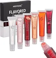 FantasyDay 6Pcs Hydrating Lip Gel,Fruit-Flavored Lip Gloss,Lip Oil Liquid Lipstick,Can Keep Your Lips Moisturized And Plumper For A Long Time Lip Care(Strawberry,Clear,Peach,Grape,Cherry,Orange)