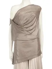 Silver Metallic Draped Sleeve Top