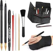 Scratch Art Tools, 9 Pcs Scratching Drawing Tools Set: Artist Glove, Tools Bag, Scratch Coloring Pens, Plastic and Wooden Stylus, Scraper, Repair Pen, Clean Brush for Adults & Kids Painting Paper