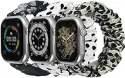 MABEKS Compatible for Apple Watch Band Stretchy Scrunchie 3 Packs Cute Printed Elastic Solo Loop Bands Women Girls Bracelet Strap for iWatch Series 9 8 7 6 5 4 3 2 1 SE SE2 Ultra