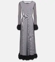 [Marine Serre] Marine Serre Faux feather-trimmed mesh maxi dress AU 12 black