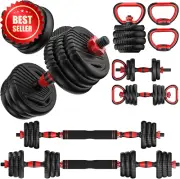20KG Adjustable Dumbbells Set, 4-in-1 Barbell/Kettlebell/Push-Up Stand, Free Wei