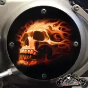1994-2003 HARLEY DAVIDSON SPORTSTER 883 1200 DERBY CLUTCH COVER - Orange Skull