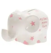My First Money Bank Elephant Money Box Small Ceramic White with Stars - Pink