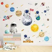 wondever Outer Space Astronaut Wall Stickers Planets The Solar System Peel and Stick Wall Art Decals for Baby Nursery Kids Bedroom Playroom