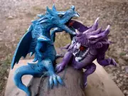 OOAK Fighting Dragon Art Hand Carved Sculpture Fantasy Blue Purple Decor dancing