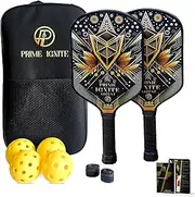 PRIME IGNITE Ascent Pickleball Paddles Set of 2, USAPA Approved Lightweight Fiberglass Paddles, Includes 4 Balls, 2 Extra Grips, and Carrying Bag, Pickleball Rackets Gifts for Beginners & Pros
