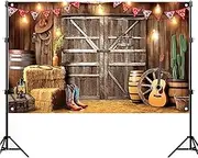 launuo Cowboy Party Decorations - Western Scene Cloth Wild West Theme Decor Log Cabin Barn Banner Cowgirl Party Decorations Photo Booth Backdrop