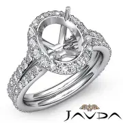 Diamond Engagement Halo Pave Ring Oval Shape Semi Mount 1.26Ct 14k White Gold