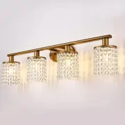4-Light Crystal Gold Vanity Lights - Modern Wall Lights over Mirror for Bathroom