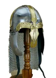Medieval Knight Helmet Battle Warrior Helmet With Chain mail Replica