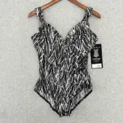 Miraclesuit Chevron Python Siren One Piece Swimsuit Size 14 Silver Gray Slimming