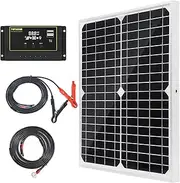 TP-Solar Solar Panel Kit 20W 12V Monocrystalline with 10A Solar Charge Controller + Extension Cable with Battery Clips O-Ring Terminal for RV Marine Boat Off Grid System