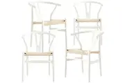 Divano Anemone Set of 4 Wishbone Dining Chair Beech Timber Replica Hans Wenger - White