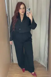 Black High Rise Wide Leg Tailored Pants