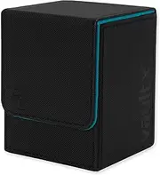Vault X Trading Card Toploading Deck Box, 80+ sleeved cards, Premium Exo-Tec Material, Card Holder Storage Box, Detachable Magnetic Lid, for MTG Commander, TCG (Black/Electric Blue)