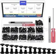 Glarks 110 Sets 6 Sizes Chicago Screws Leather Rivets with Punch and Screwdriver Kit, M5 x 4/5/6/8/10/12mm Chicago Button Binding Post Screw Nail Rivets for DIY Leather Craft Bookbinding (Black)