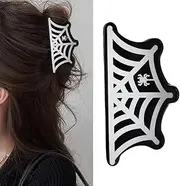 Spider Claw Clips for Thick Hair Claw Halloween Hair Accessories for Girls White Black Spider Web Hair Clips for Thick Thin Hair Jaw Clips Halloween Hair Decorations for Womens Spider Ponytail Holder