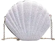 [Comebachome] Women's Evening Handbags, Silver Seashell Shaped Evening Bag, Sparkly Purse with Chain Strap for Party Prom Birthday Gift, Bag, Women's Handbags