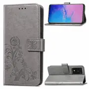 For Samsung Galaxy S20 Ultra Case, Four-leaf Clover PU Leather Wallet Cover with Lanyard & Stand, Gray