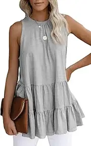 [Cutiefox] Women's Sleeveless Ruffle Tiered Babydoll Tank Tops Casual Loose Flowy Swing Shirt