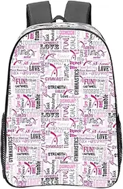 [OAZCVBNN] Gymnastics Pink Print Students Transparent Backpack School Travel Bookbag Versatile Pockets Boys Girls