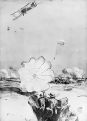Aeroplane supplying ammunition to the British front line WWI 1914-- Old Photo