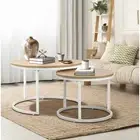 Oikiture Set of 2 Coffee Table Round Nesting Side End Table Natural and White