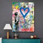 BOY BLUE HEART PRINT ON STRETCHED CANVAS PRINTS FRAMED GRAFITTI BANKSY DECOR ART