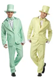 Mens Funny Costume Tuxedo Yellow Green Tux Hat Tie Jacket Cummerbund Pants Adult