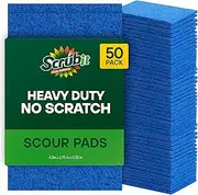 SCRUBIT 50 Pack Scouring Pad - Heavy Duty Scrub Pads for Cleaning Dishes - Non-Scratch Reusable Scrubbing - Blue