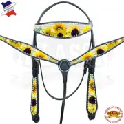 HILASON Western Horse Headstall Breast Collar American Leather Sunflower |