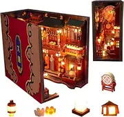 Cjeuxnr Chinese Style Book Nook Kits for Adults 3D Wooden Puzzle Bookend Bookshelf Decor Insert Alley DIY Miniature Booknook Model Craft Kits for Adults,Gifts with LED on Birthday