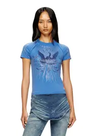 [Diesel] Diesel - Phoenix T-shirt with rhinestones - T-Shirts - Woman - Blue XL Blue