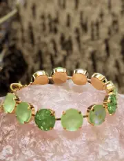 Apple Green Peridot And Mint Crystal In Classic Tennis Bracelet In Gold Plated