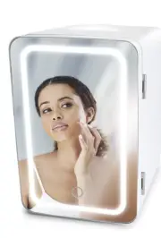 LED-Lit Mini Fridge with Mirror Door