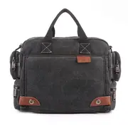 Mens Retro Canvas 14 Inch Laptop Bag Casual Multifunctional Handbag Black