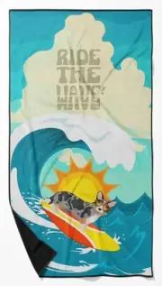 Surfer Dog Blue Merle Cardigan Corgi Premium Beach Towel Oversized Towel Beach