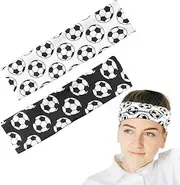 [Sisadodo] Soccer Headbands for Girls Boys Elastic Sports Head Bands for Daughter Granddaughter Non Slip Soccer Hairband Football Hair Accessories for Soccer Team Members Player 2Pcs White Black Hair Bands