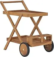 Solid Teak Wood Tea Trolley, Durable Garden Furniture, 54x82x83 cm, Mobile Serving Cart with Wine Glass Holder, Rolling Storage Organizer for Kitchen or Salon