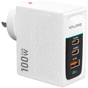 Valore White PD100W GaN Wall Charger with Digital Display, 1x USB-A + 2x USB-C [PA-009AU]