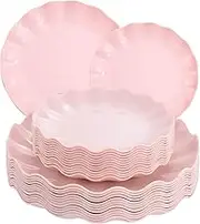 LIYH Love in your heart Pink Plates Reusable, Plastic Plates Durable and Microwave Dishwasher Safe,Dish Set of 24 for Parties, Light Weight Plastic Plates Wedding Party Birthday Indoor Outdoor, 10