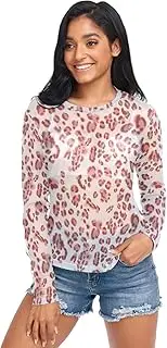 [ODAWA] Abstract Leopard Print Long Sleeve Sheer Blouse Mesh Sheer Tops for Women Girls