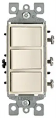 Leviton 01755-0TS 15A 120V Light Almond Decora Triple Rocker Combination Switch